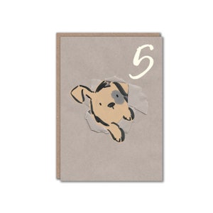 Carte de voeux de 5e anniversaire pour un amoureux des chiens de 5 ans | Carte mignonne d'âge de chien de sexe neutre pour le cinquième anniversaire