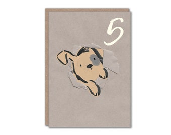 Puppy 5th Birthday Card | Recycled Kraft Envelope