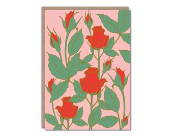 Red Roses Card  - Floral Greeting Cards - Botanical Cards - Flowers - Valentine's Card - Galentine's Card - Alexandra butcher