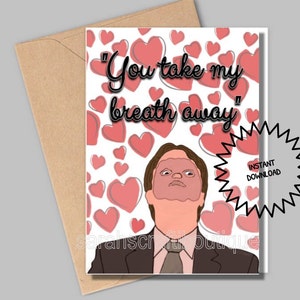 La tarjeta de San Valentín de la oficina, tarjeta de San Valentín de marido y mujer de la oficina, tarjeta de San Valentín de Dwight, RCP de la oficina, déjame sin aliento, RCP de la oficina
