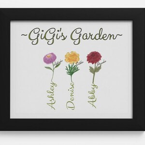 Birth Flower Garden Print- Digital download- Custom Print- Mother&#39;s Day Garden Print- Water color Birth Flowers-Hand drawn Mothers Day