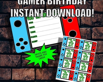 Gamer Invitation, Boy Birthday Invitation, Video Game Birthday Party Invitation, Gaming Birthday Invitation,