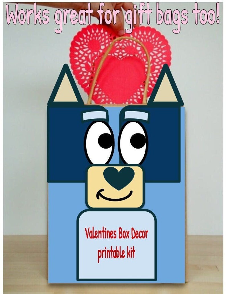 Blue dog Bluey valentine Box decor kit-bluey and bingo valentine image 2