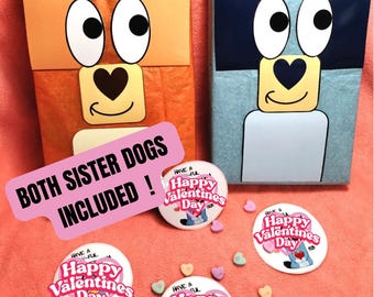 Bingo Valentine's Day Box Printable Decor Kit-Bluey and Bingo, Blue dog sisters