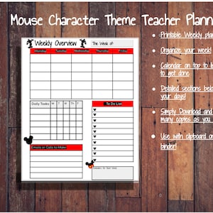 Weekly Teacher Planner Instant Download- Mouse Character