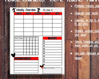Weekly Teacher Planner Instant Download- Mouse Character