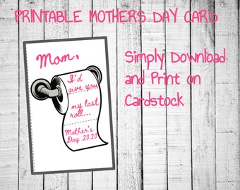 Printable Mother&#39;s Day Card. Social Distance Card, Toliet Paper Funny Card, Blank inside
