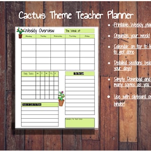 Weekly Teacher Planner -cactus theme