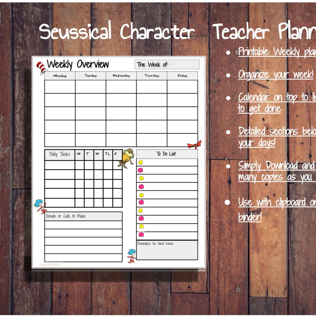 Weekly Teacher Planner suessical theme