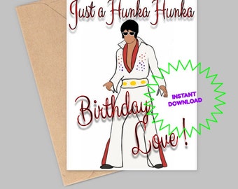 Elvis Birthday Card and Envelope-Instant Download-