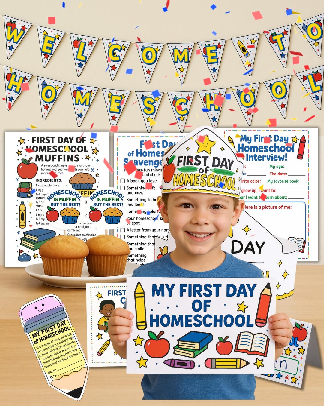 First Day of Homeschool Printable Pack: Crafts, Activities, Photo Props