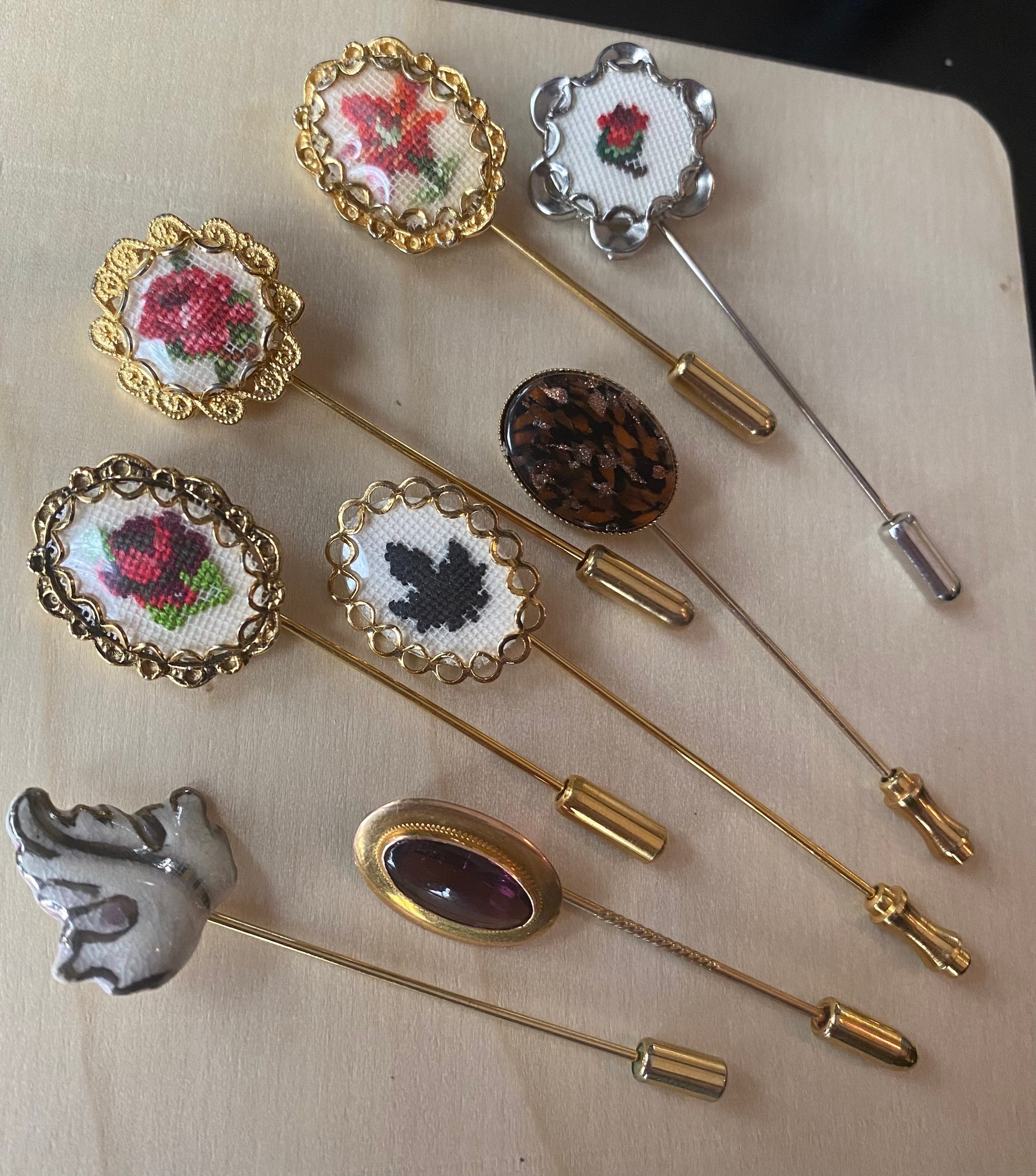 Assorted Vintage Stick Pins, Hat Pins, Coat Pins. Each Sold