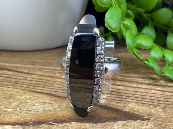 925 statement ring with unique faceted black ston… - image 6