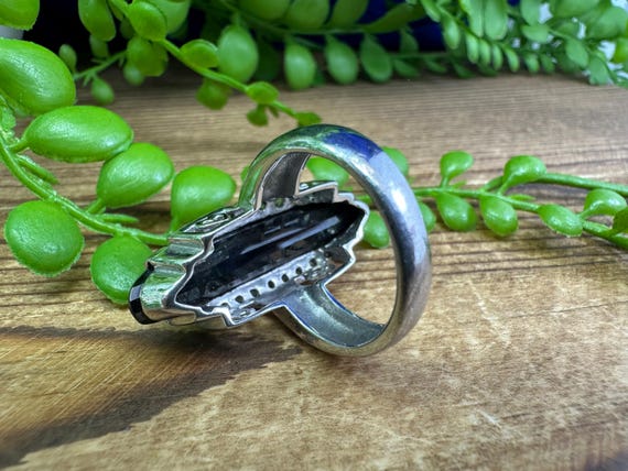 925 statement ring with unique faceted black ston… - image 9