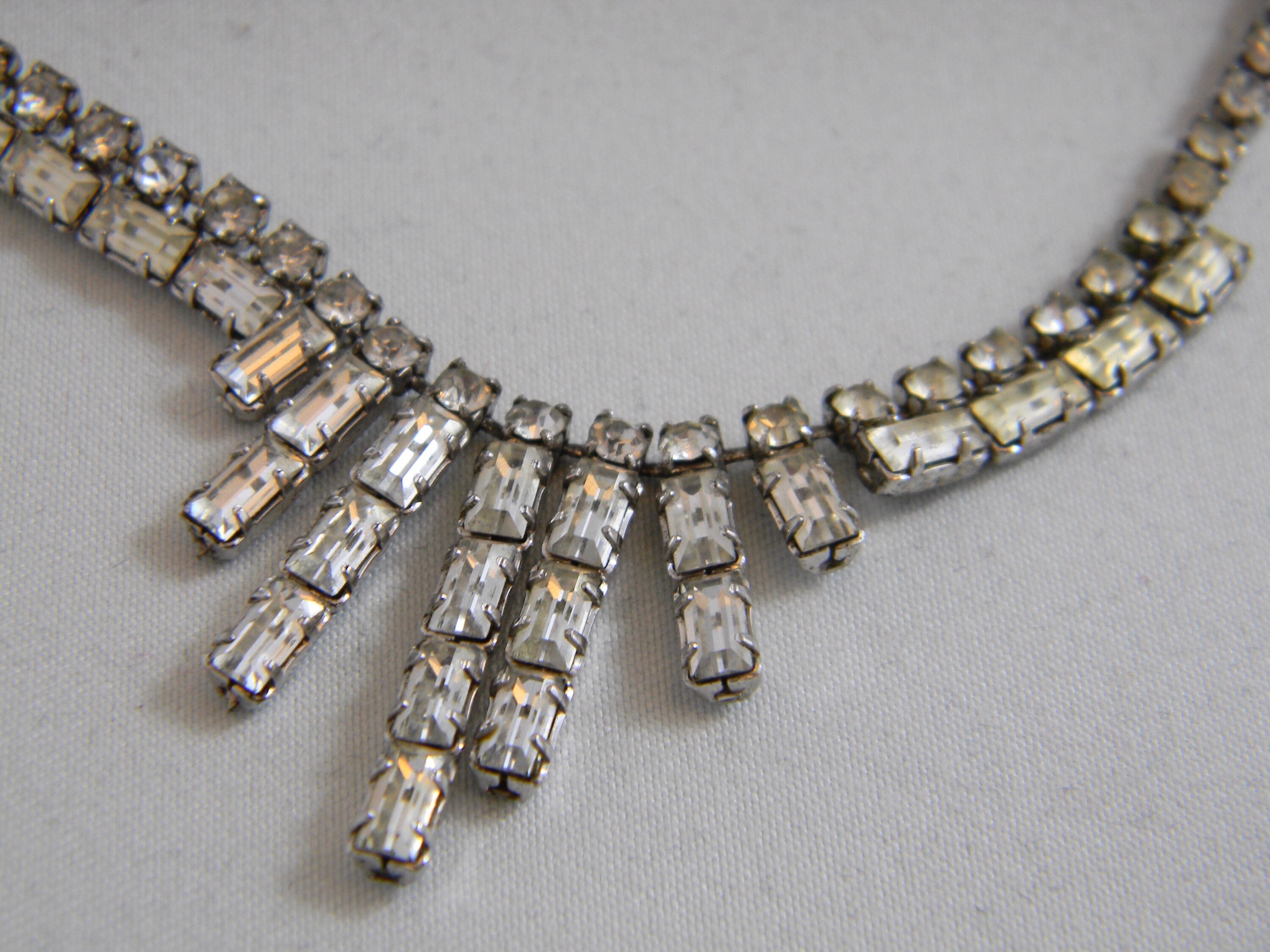 Vintage Jay Flex Sterling White Rhinestone Necklace, 1950's