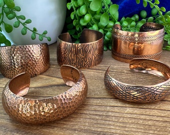 Assorted genuine copper open back cuff bracelet bangles. Each sold separately.