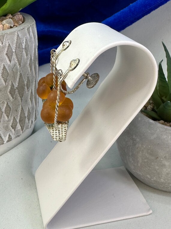 Rare and unique woven basket orange ball earrings Gem