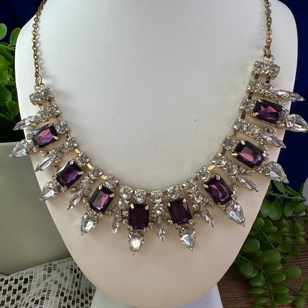 Vintage gold and purple rhinestone necklace.