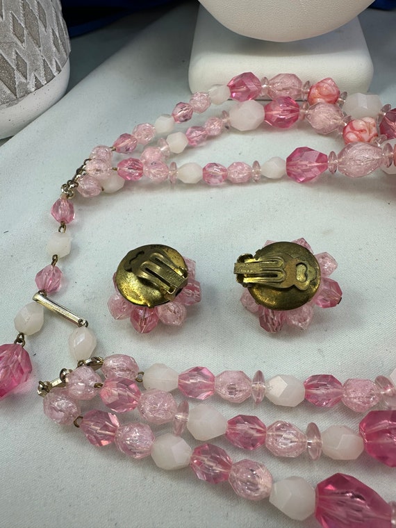 Vintage Bubblegum pink necklace and earring set, … - image 7