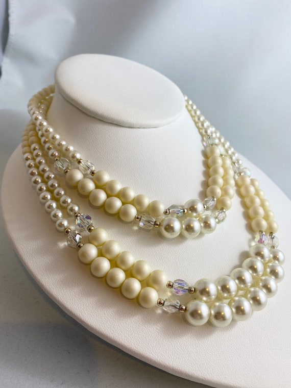Vintage four strand synthetic pearl and bead neck… - image 3