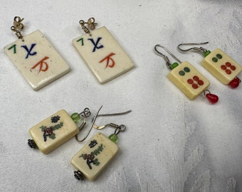 Vintage bone Mah Jong Tile earrings. Available is gold and silver. Each sold separately.