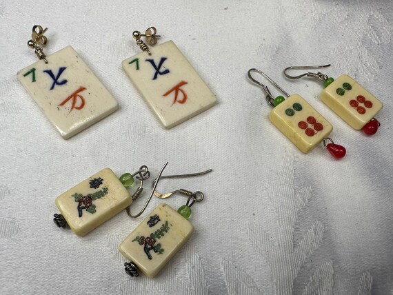 Vintage bone Mah Jong Tile earrings. Available is gold and silver. Each sold separately.