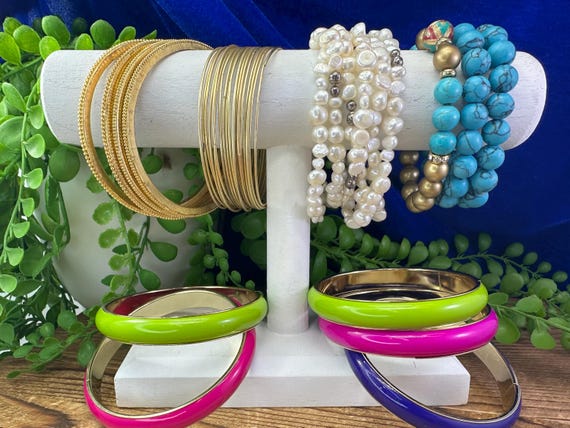 Assorted vintage stackable bangles and bracelets … - image 1