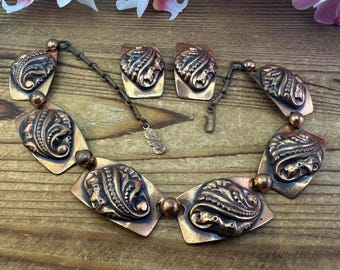 1950’s vintage copper set with necklace and clip on earrings