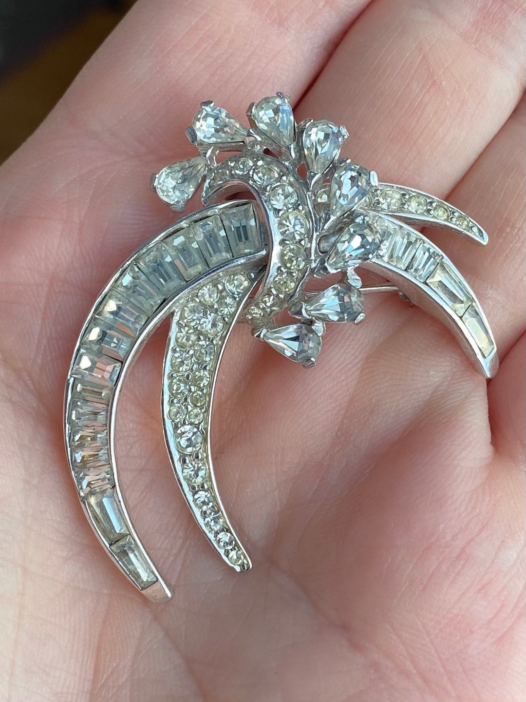 Vintage Boucher Stamped White Rhinestone Brooch. - Etsy