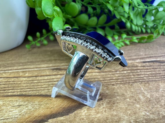 925 statement ring with unique faceted black ston… - image 7