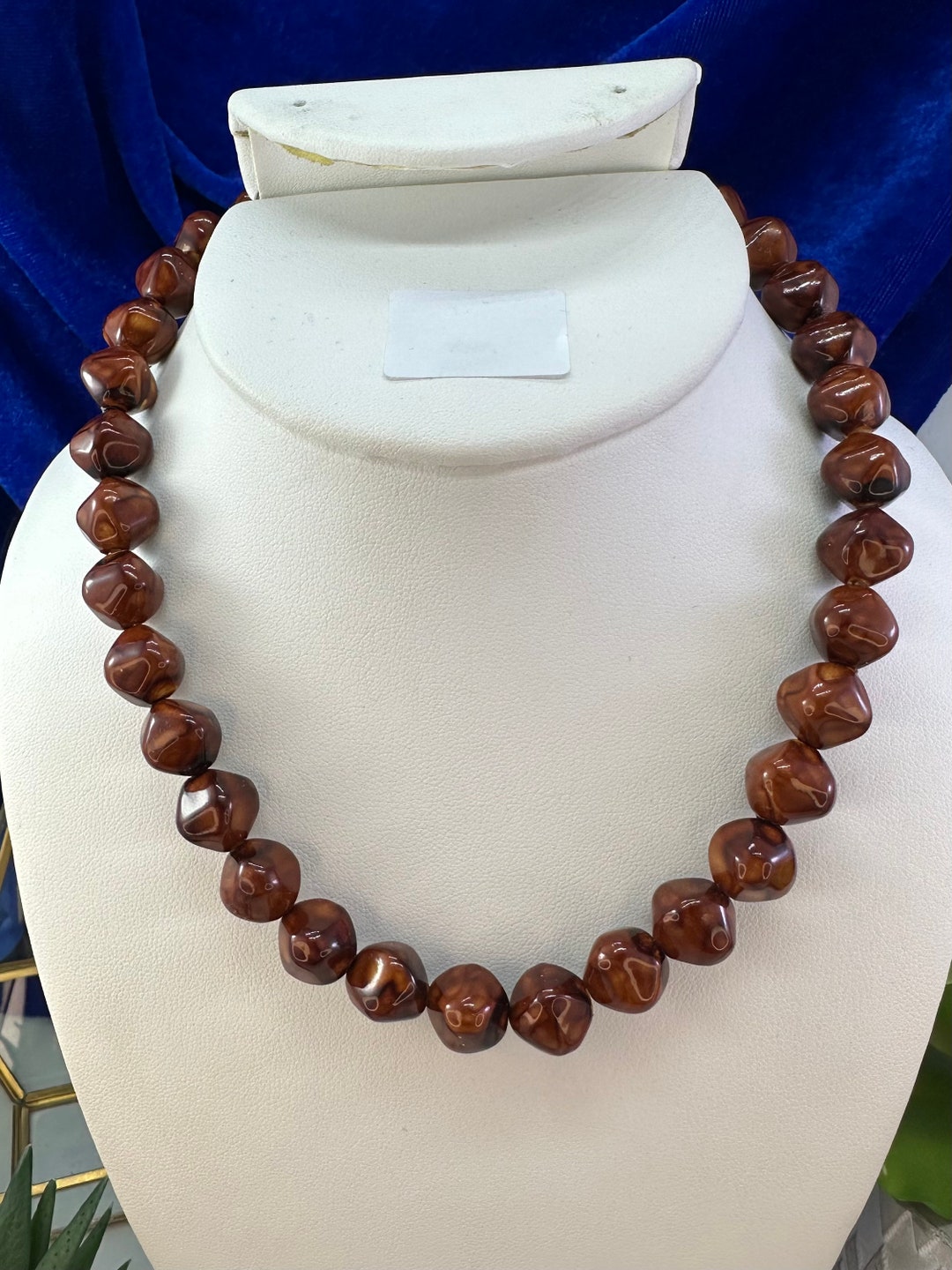 Vintage Bead Necklace With Brown Beads Etsy