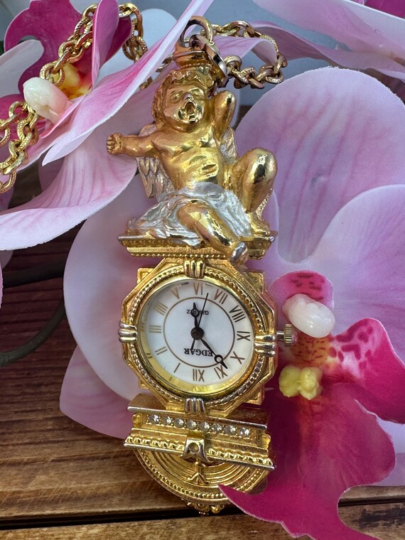 vintage cherub watch Vintage TMI Angel Cherub Gold Tone Leather Quartz Watch C  main image 2