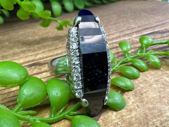 925 statement ring with unique faceted black ston… - image 3