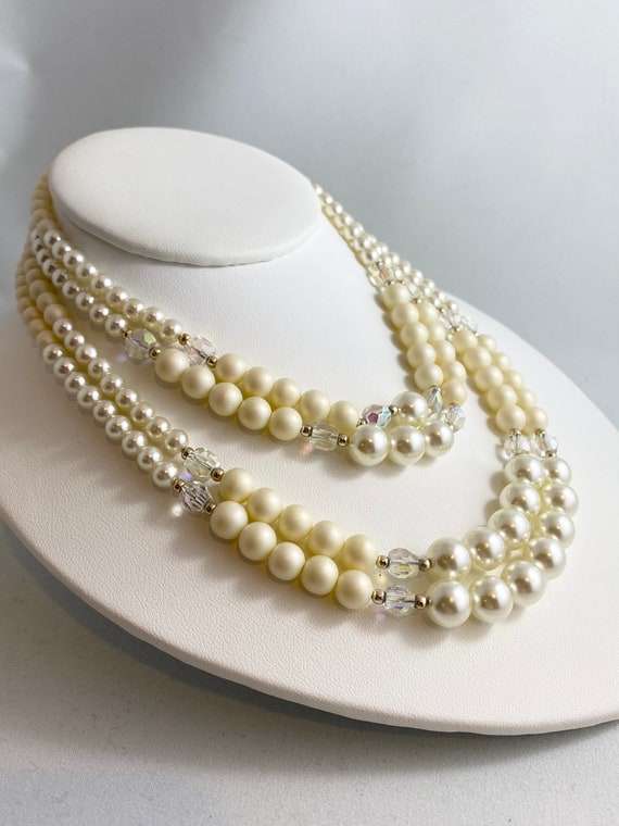 Vintage four strand synthetic pearl and bead neck… - image 1