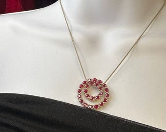 925 silver double circle pendant with genuine rubies on 16” 925 silver chain