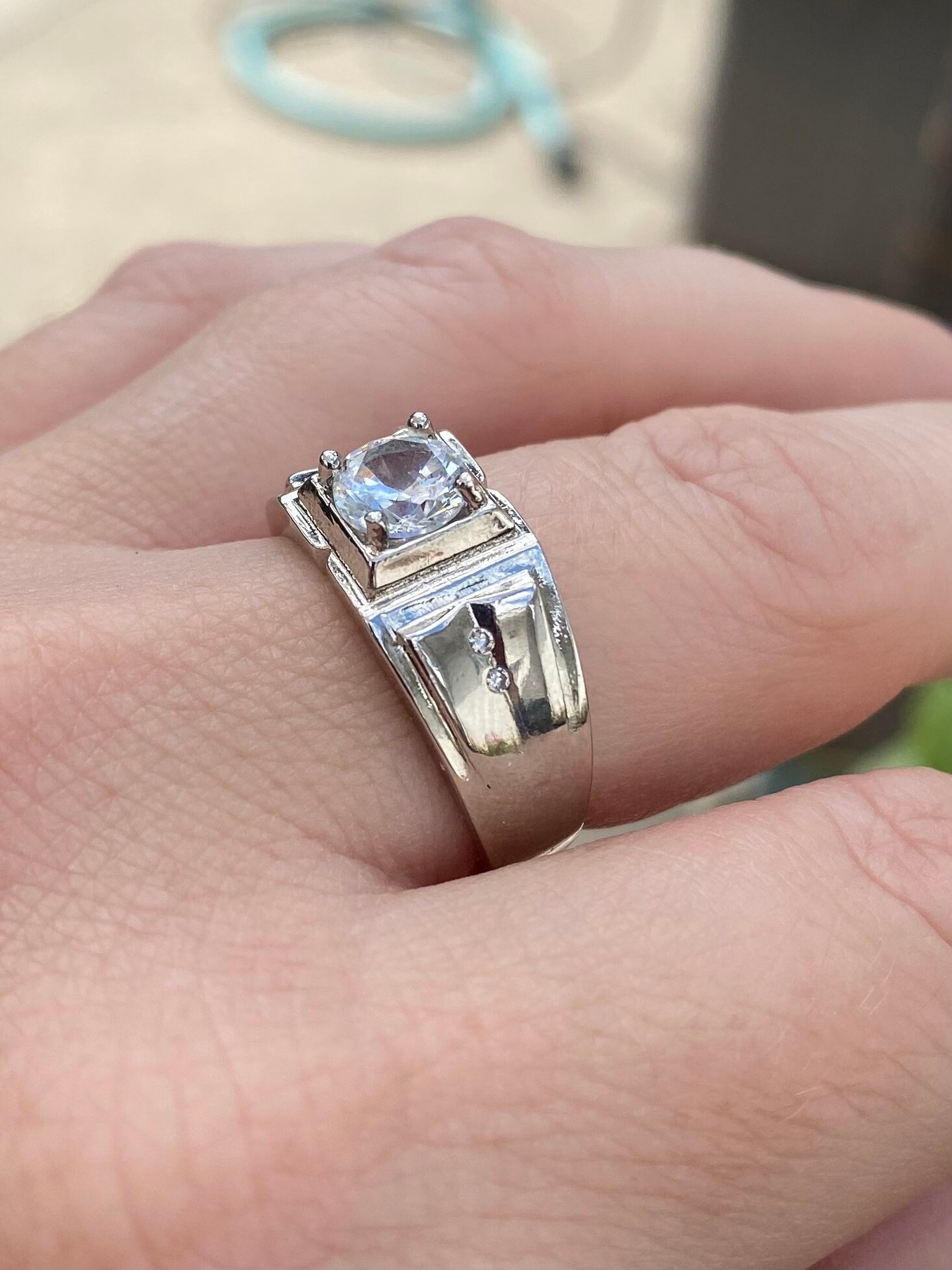 天然石 silver ring Stamped S925 Silver Ring With Clear Stone. Size 9. Split