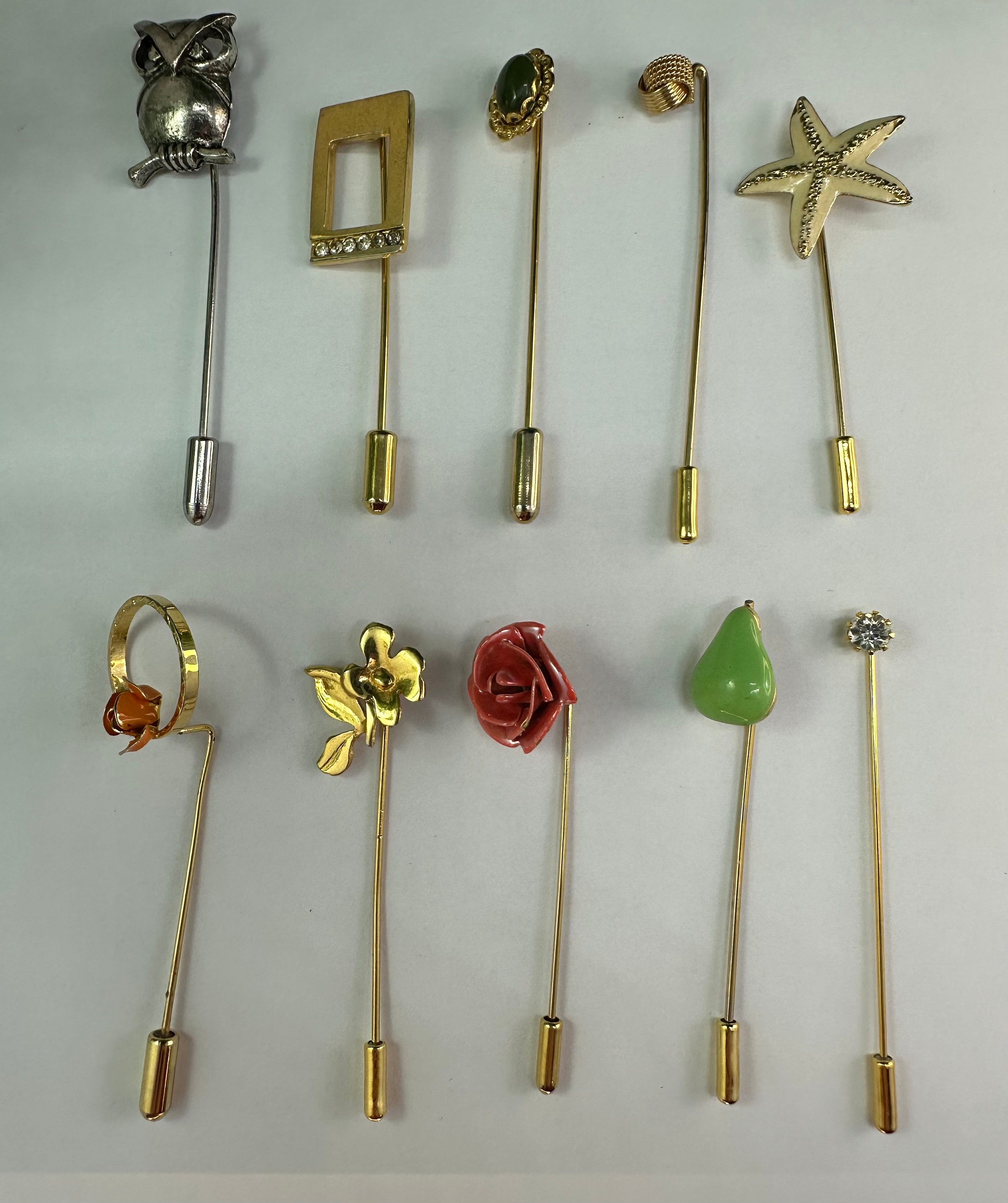 Lot - ASSORTED ANTIQUE HAT PINS - PINK STAR, TOURMALINE Vintage Gold and Pink Stick Pin Hat Pin display picture 1