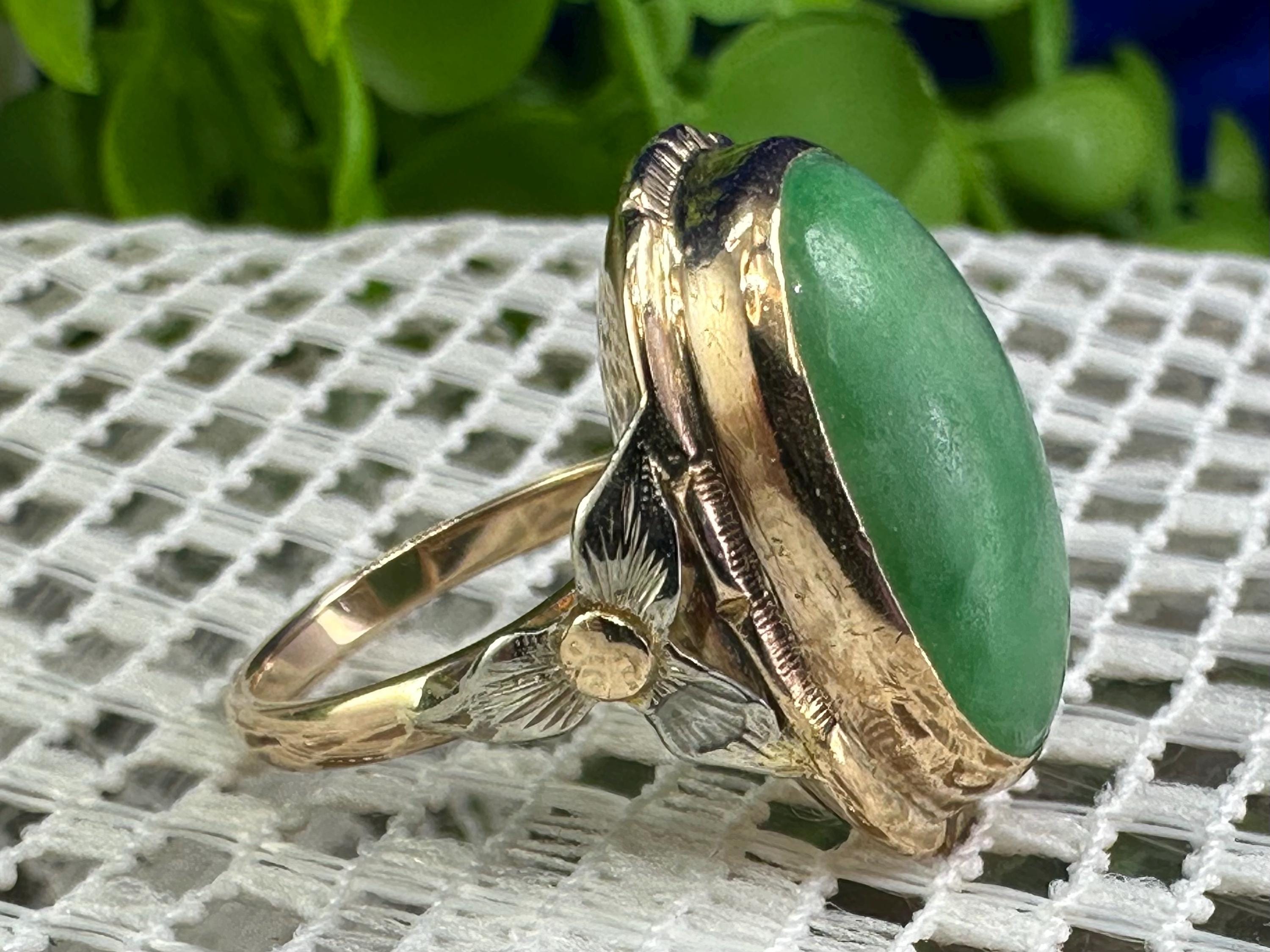 Small Dinner Rings Vintage Art Deco 10k Gold Dinner Ring With 9.45ct Cabochon Jadeite ...