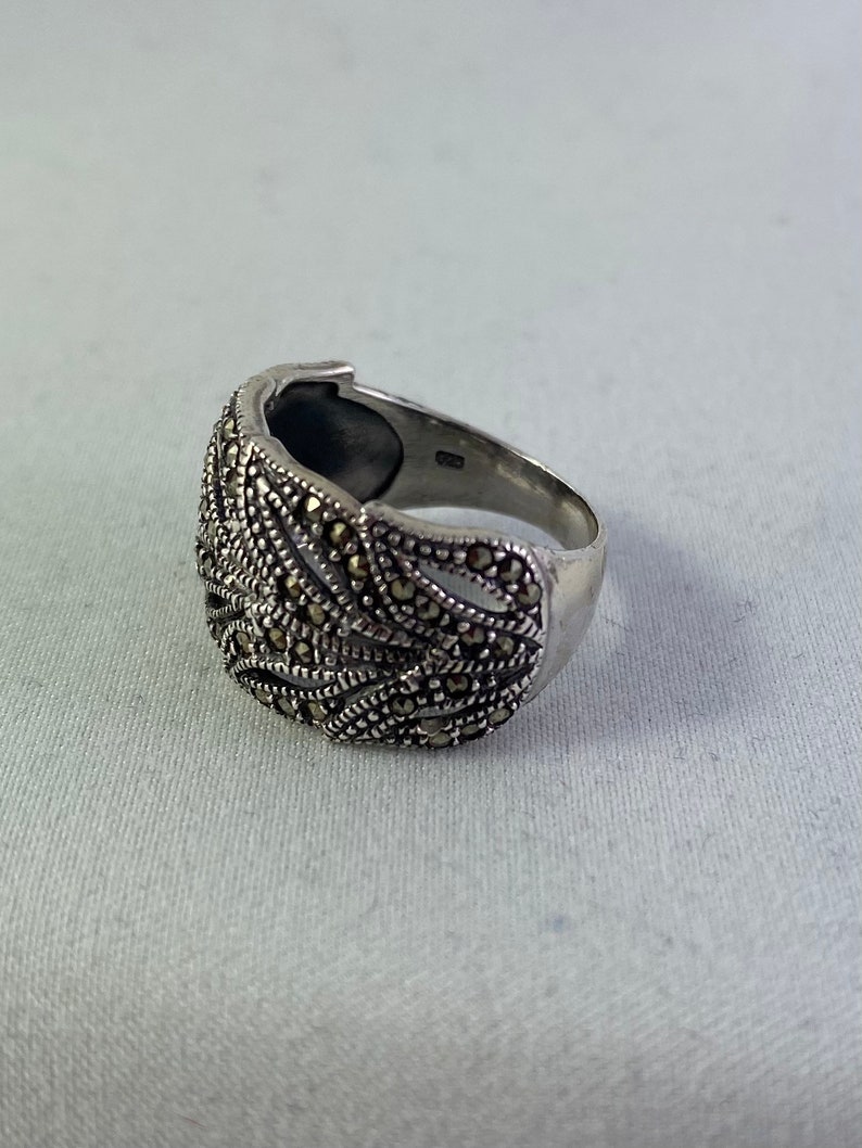 925 silver stamped marcasite statement ring Size 6 14