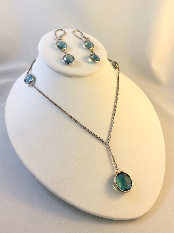 Steelx Stainless Steel and Blue Rhinestone Necklace and Earring