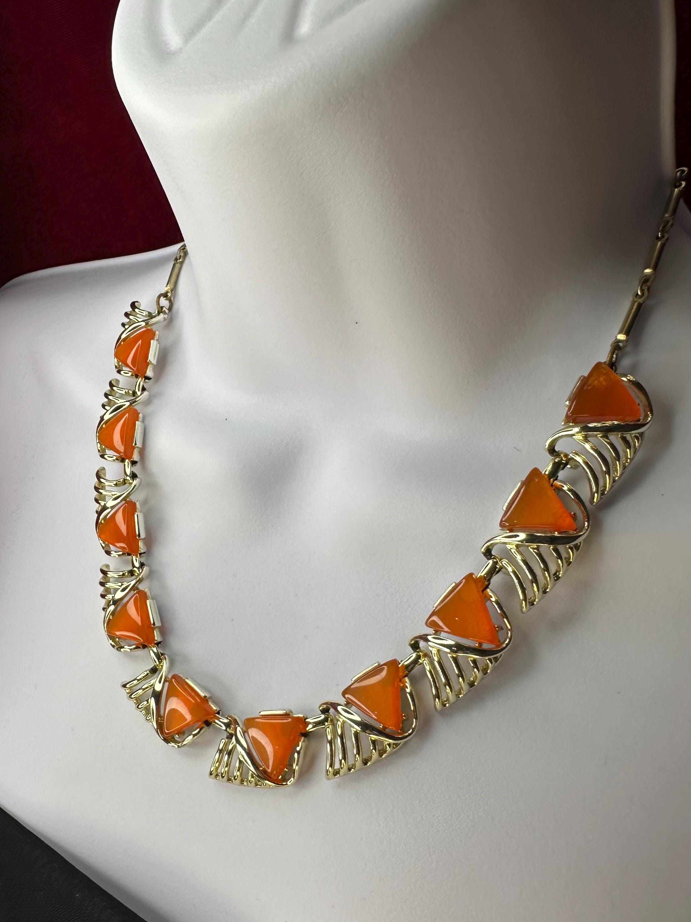 Vintage Coro Necklace With Orange Triangle Shaped Stone