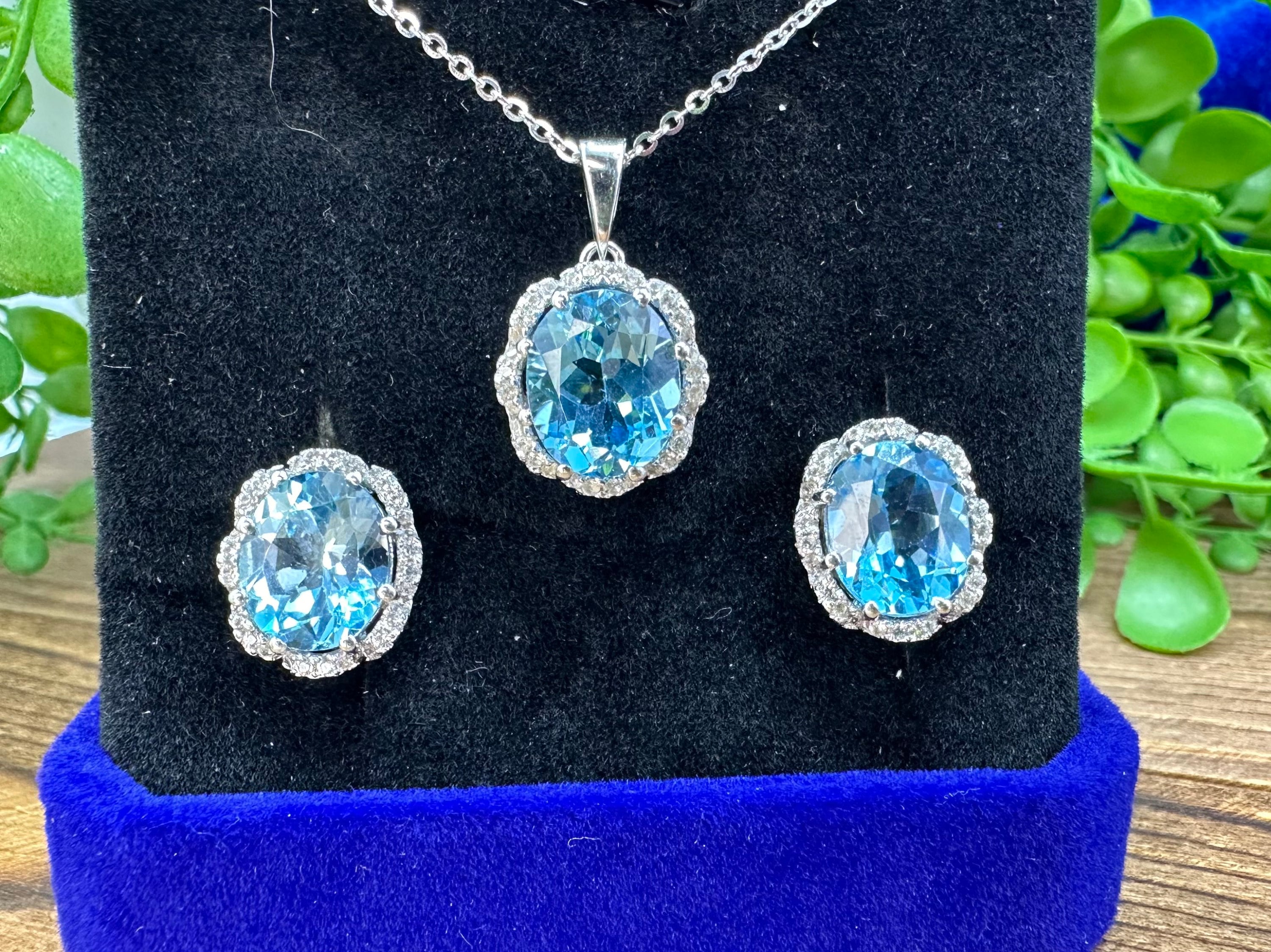 Blue Topaz and Sterling Silver Necklace, Pendant and Earring