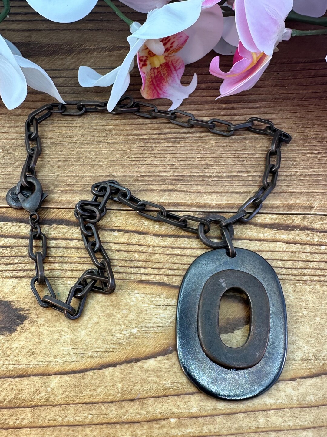 Signed Ben Amun Dark Metal Chain and Oval Pendant - Etsy