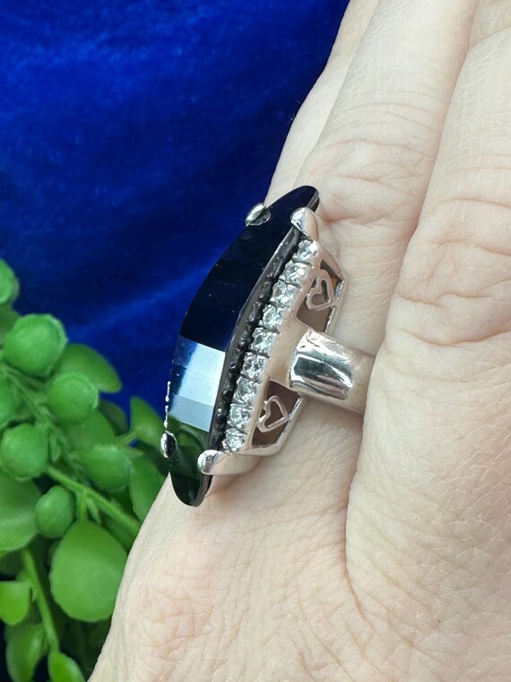 925 statement ring with unique faceted black ston… - image 5