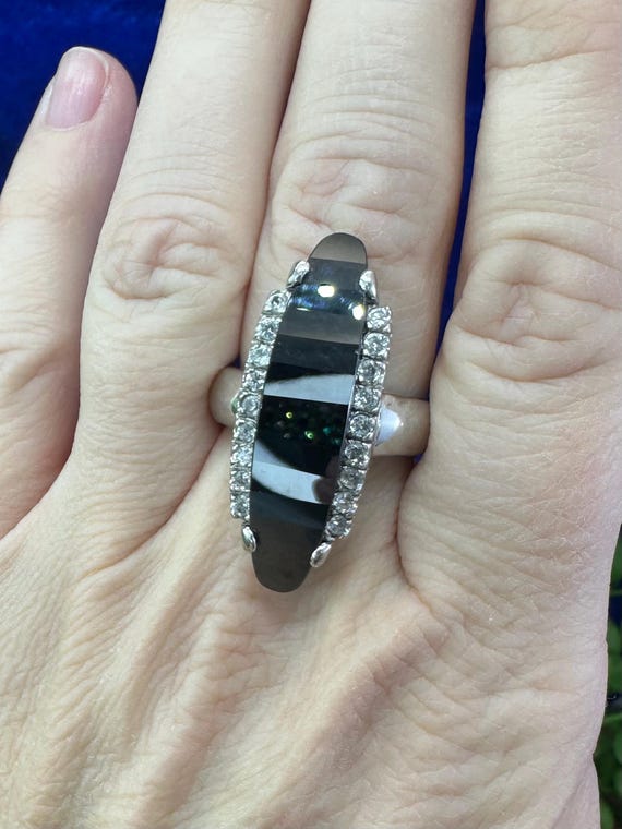 925 statement ring with unique faceted black ston… - image 4