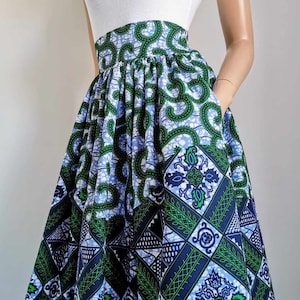 LORI African Printed Mid-Calf Skirt 100% Wax Cotton Handmade UK zdjęcie 1