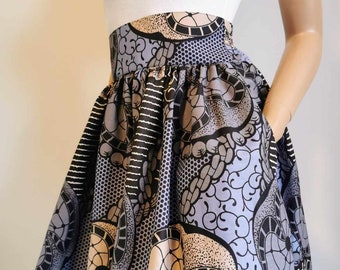 FANTASTIQUE jupe imprimée africaine mi-mollet 100 % coton waxé fait main au Royaume-Uni