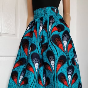 CASSANDRA African Printed Mid-Calf Skirt 100% Wax Cotton Handmade UK