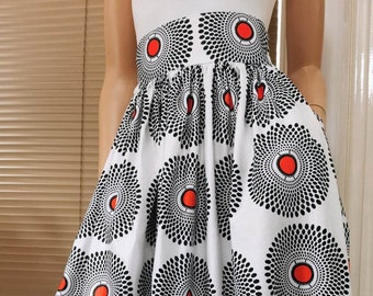 SAMANTHA African Printed Mid-Calf Skirt 100% Wax Cotton Handmade UK