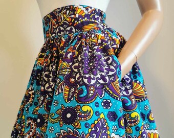 MARILYN African Printed Mid-Calf Skirt 100% Wax Cotton Handmade UK